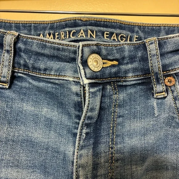 American Eagle Super Hi-Rise Flare Ripped Jeans Women’s 10 Blue - Picture 6 of 11